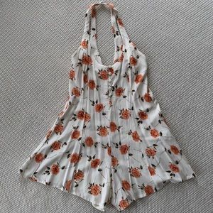 Motel White Rose Halter Flowy Romper